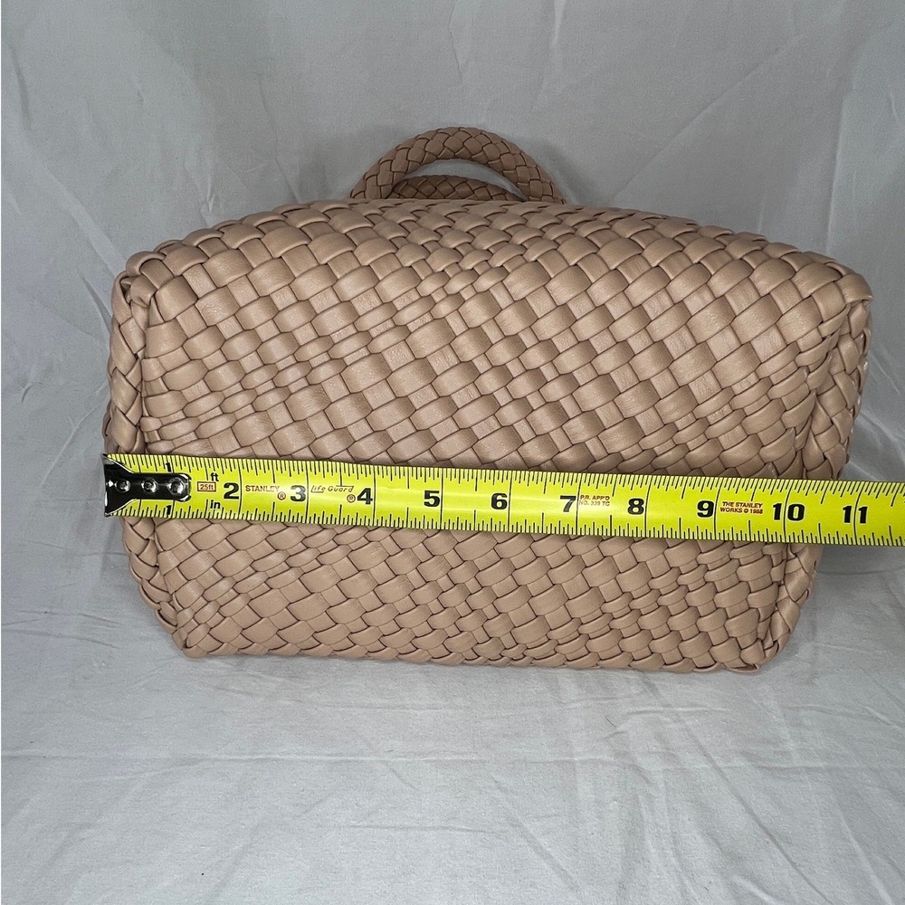leather woven tote bag tan basket‎ weave shoulder handbag queenoris NWT - Picture 8 of 10
